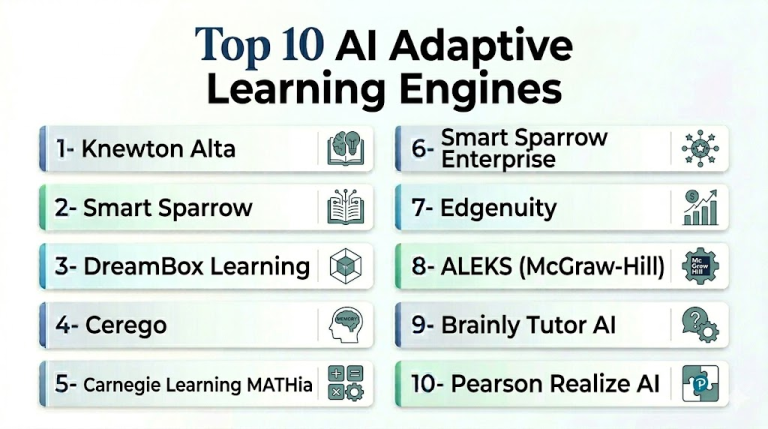 Top 10 AI Adaptive Learning Engines: Features, Pros, Cons & Comparison