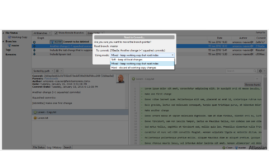git deleting a commit reset