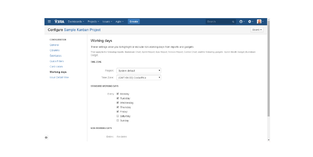 Configuration: Working Days for Kanban 