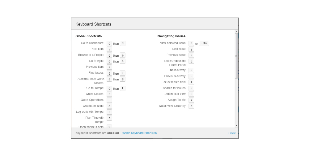 Keyboard Shortcuts For jira